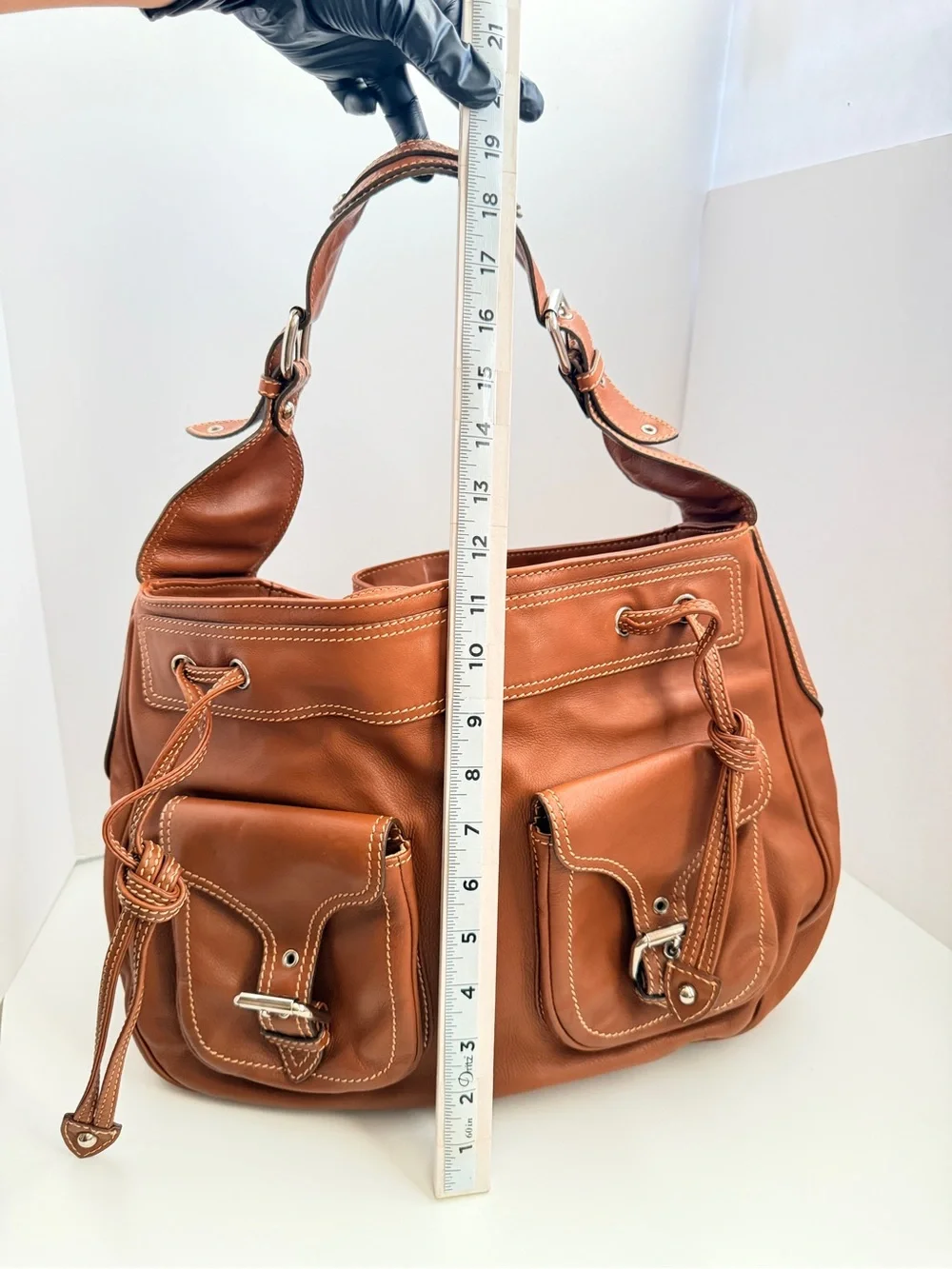 Marc Jacobs Womens Hobo Shoulder Bag Brown Leather Drawstring Designer Luxury
